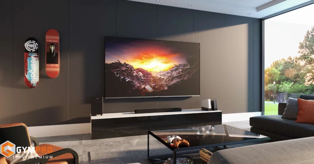 A modern, minimalist illustration showcasing various compatible devices for "smart iptv". Sleek smart TVs, streaming boxes, smartphones, and tablets arranged in a clean, symmetrical composition. Subtle grey and blue tones, crisp lighting, and a slight depth of field to highlight the central devices. The "smart iptv" brand prominently displayed in a simple, sans-serif font. An image that conveys the versatility and accessibility of the smart iptv platform across multiple connected devices. Smart-IPTV-MAROC